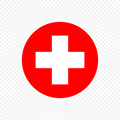 Medical cross in a red circle. Vector on a transparent background.
