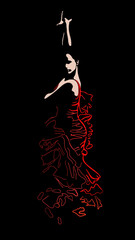 Line art female flamenco dancer vector illustration