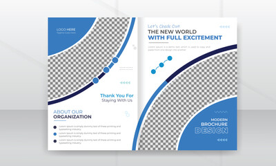 Modern travel and tourism agency brochure cover page design or New promotional adventure corporate blue flyer poster template