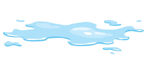 Water spill puddle. Blue liquid various shape in flat cartoon style. Vector fluid design element isolted on white background