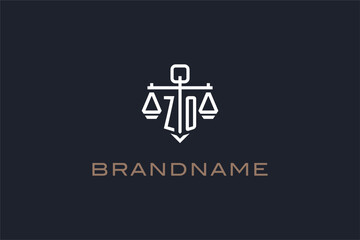 Initials ZO logo for law firm with shield and scales of justice modern style - obrazy, fototapety, plakaty