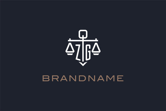 Initials ZG logo for law firm with shield and scales of justice modern style
