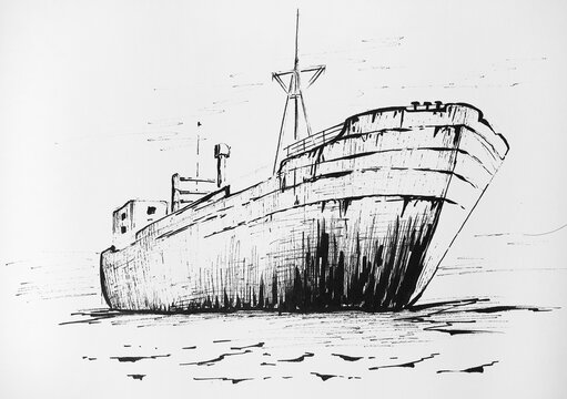 The old boat ink drawing