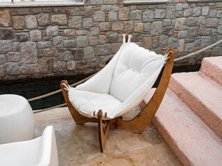 empty table and chair in open outdoor, front view