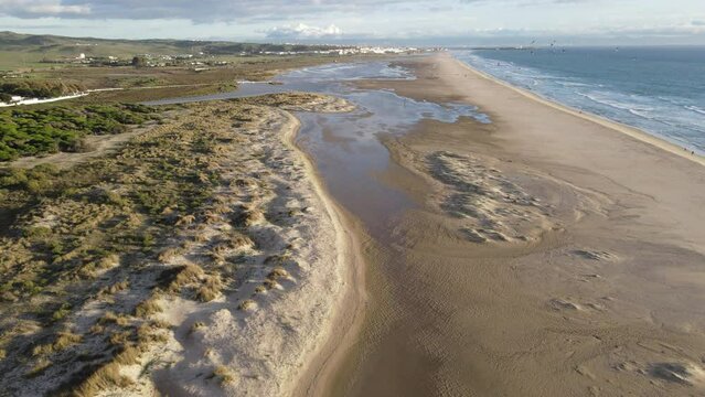 Drone view at the beach near Tarifa on Andalucia in Spain