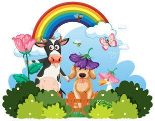 Obraz na płótnie Canvas Cartoon cow and dog in bush