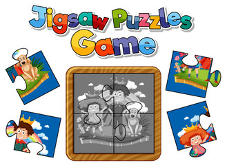 Children character photo jigsaw puzzle game template