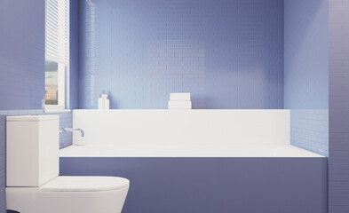 Naklejka na ściany i meble Spacious bathroom in gray tones with heated floors, freestanding tub. 3D rendering.