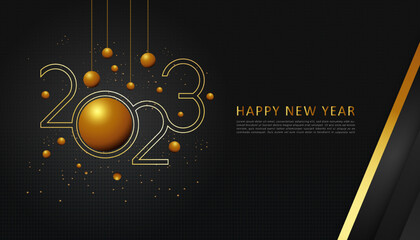 celebration of happy new year 2023 with golden dynamic background