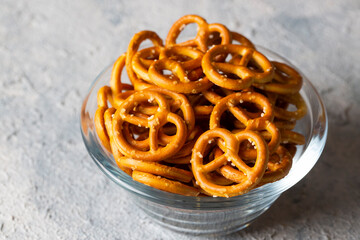 Mini crispy pretzels, food concept photo.