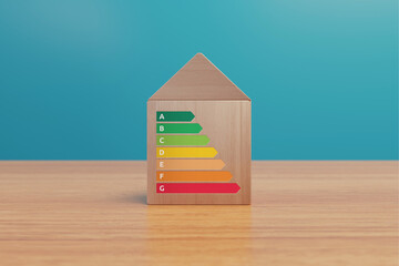 EPC House energy performance certificate - Little cute house made of wooden blocks for property...