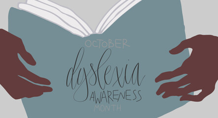 Dyslexia awareness month October, web banner template with handwritten calligraphy. - obrazy, fototapety, plakaty