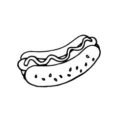hotdog doodle illustration on isolated white background