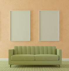 Blank canvas. Color wall on background. Mock up poster frame, canvas template