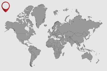 Pin map on world map. Vector illustration.