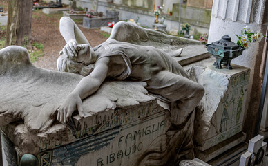 GENOA, ITALY, APRIL 19, 2022 - Tomb of the Ribaudo family, monumental cemetery of Genoa, Italy,...