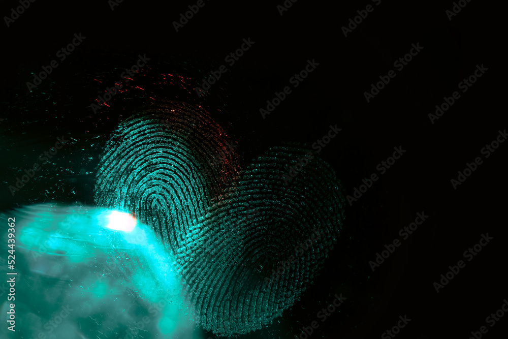 Poster Beautiful abstract blue, green colored  fingerprint on background texture for design. Macro photography view.