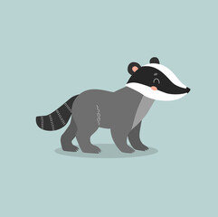 Print. Vector cartoon badger. Forest animal. cute badger