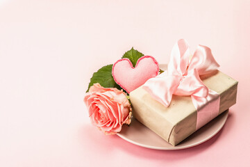 Romantic dinner table isolated on rose background. Love concept for Valentine's or Mother's day