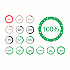 Circle percentage diagrams set for infographics. black and greens and red thin outline graphics isolated on a white background. circle
