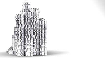 Silver coins on white background.
3D illustration for background.
