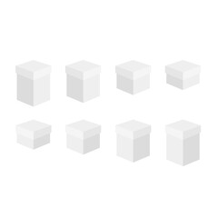 Realistic set of cardboard boxes. Front and perspective views. Vector illustration isolated on a white background. Can be used for food, medicine, cosmetics, 3d. Ready for your design
