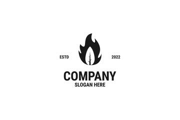 Flat fire leaf logo design vector illustration idea