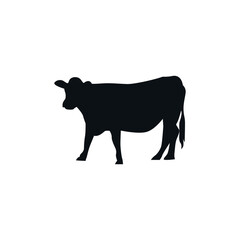 Vector black silhouette of cow, farm animal vector flat illustration.