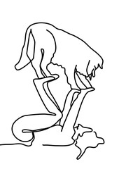One continuous line drawing, dog playing with girl