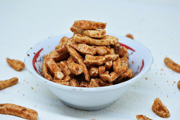 Basreng aka fried meatballs is a typical West Java snack. Usually mixed with dry spices, such as chili powder, so that the taste is more sticky.