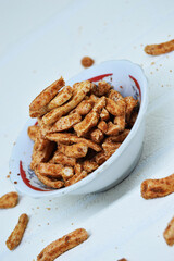 Basreng aka fried meatballs is a typical West Java snack. Usually mixed with dry spices, such as chili powder, so that the taste is more sticky.