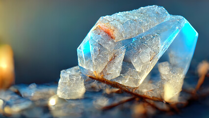 Blue crystals with dispersion. Precious stones. Beautiful background. Hi tech. AI.