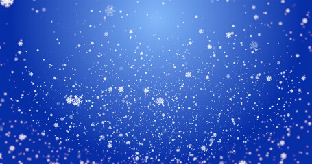 Image of snowflakes falling on blue background