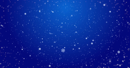 Naklejka na ściany i meble Image of snowflakes falling on blue background