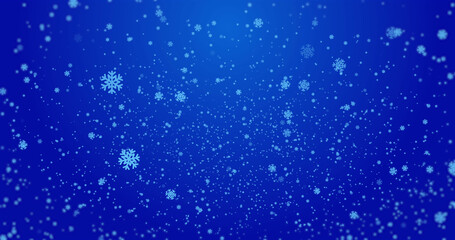 Image of snowflakes falling on blue background