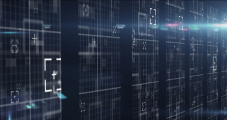Image of data processing over tech room with computer servers