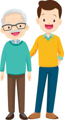 Fototapeta premium Cute Family together. Group of people standing. Little boy, teenager girl, woman, man, old man, senior woman,Father, mother, sister, brother, grandfather