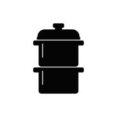 Steamer pan icon in black flat glyph, filled style isolated on white background
