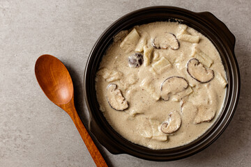 Perilla sujebi boiled with thin flour dough in perilla broth