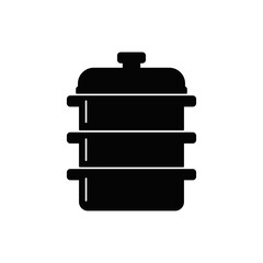 Steamer pot icon in black flat glyph, filled style isolated on white background