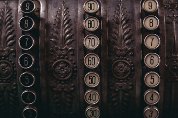Close up on a numbers on old style cash register