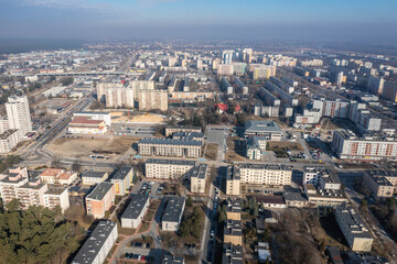 Naklejka na ściany i meble Aerial view of apartments in Stalowa Wola city in Subcarpathia region of Poland