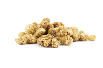 Mulberry dry berries morus alba isolated on white