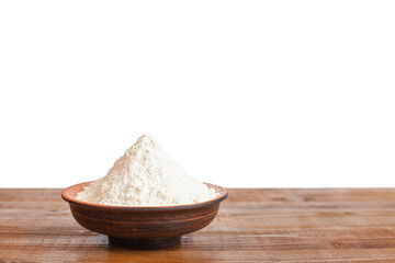 bowl with flour on the table ,isolated on white background