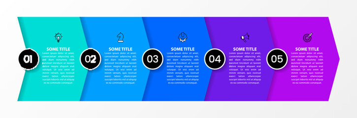 Infographic template. 5 arrows in a row with text