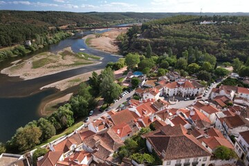 Aerial drone view of Constancia in Santarem district, Portugal