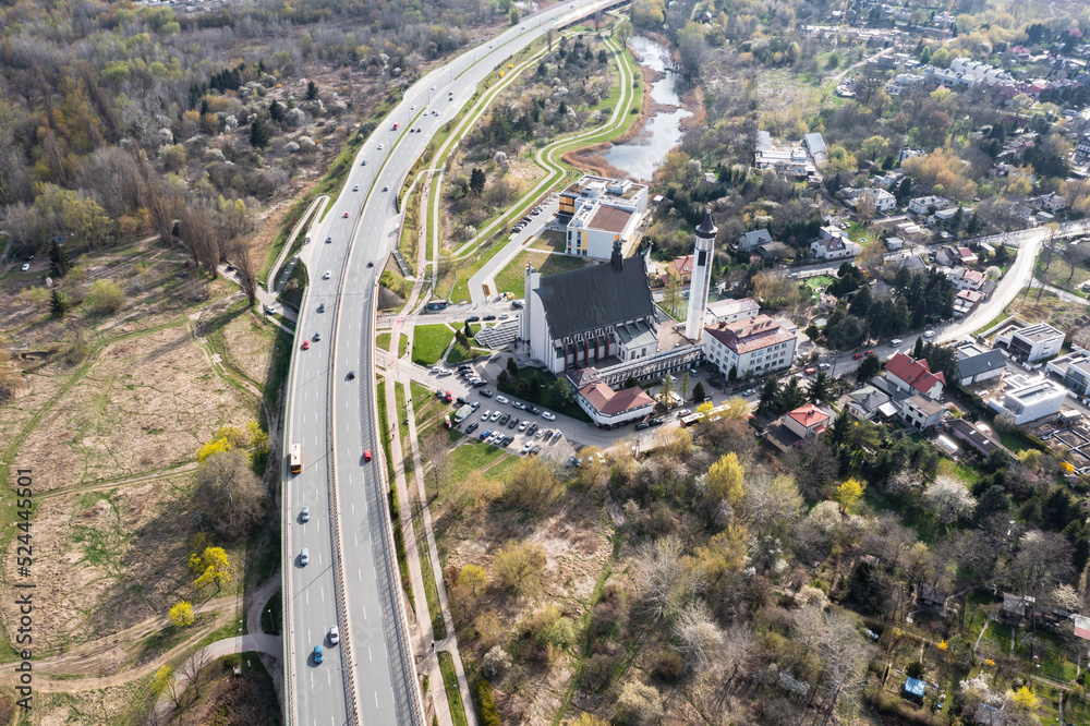 Canvas Prints Trasa Siekierkowska route and Siekierki Sanctuary of Our Lady in Warsaw, Poland