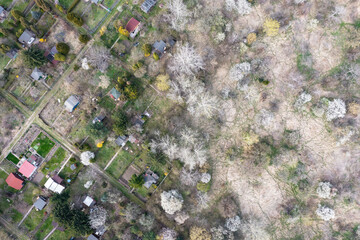 View on allotment gardens in Mokotow area of Warsaw city, Poland