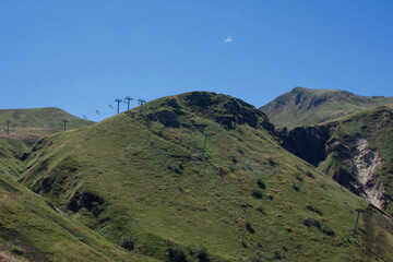 Mountains  and chair lift, in the top of the central Massif. Puy de Sancy. France