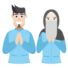 Couple Happy Eid Al Fitr Adha Ramadan Pose Give Wishing